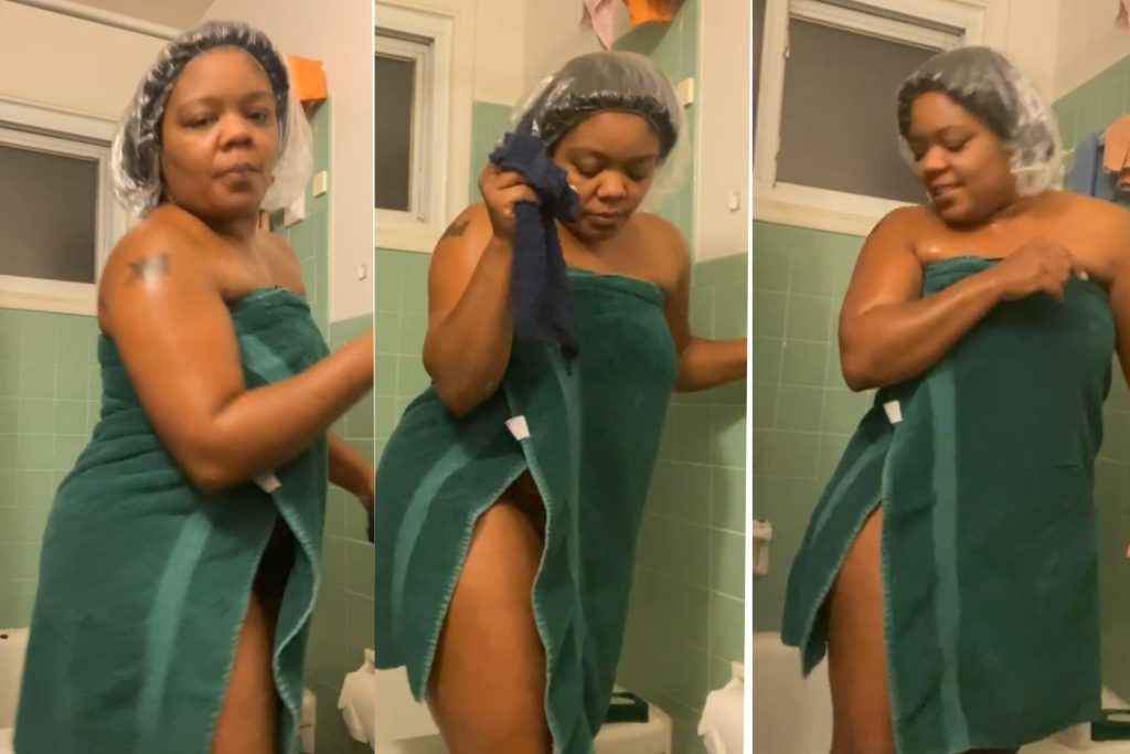 Thick Mummy Drops Off Towel On Purpose For Camera 