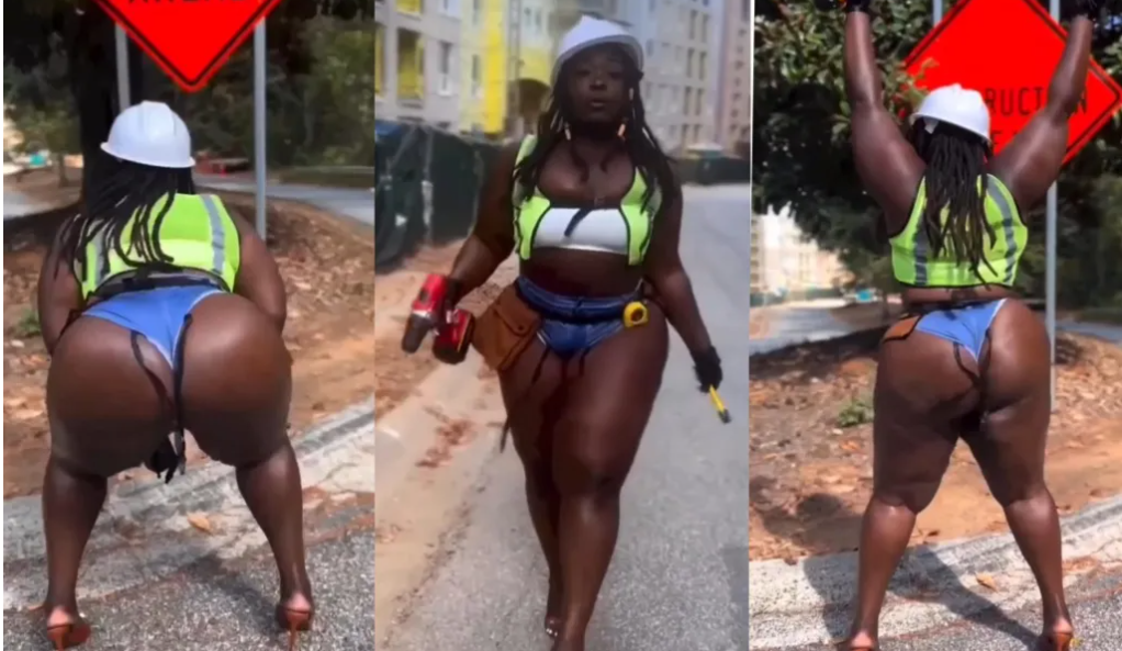 Thick female plumber shows off her black behind in the public (Video)
